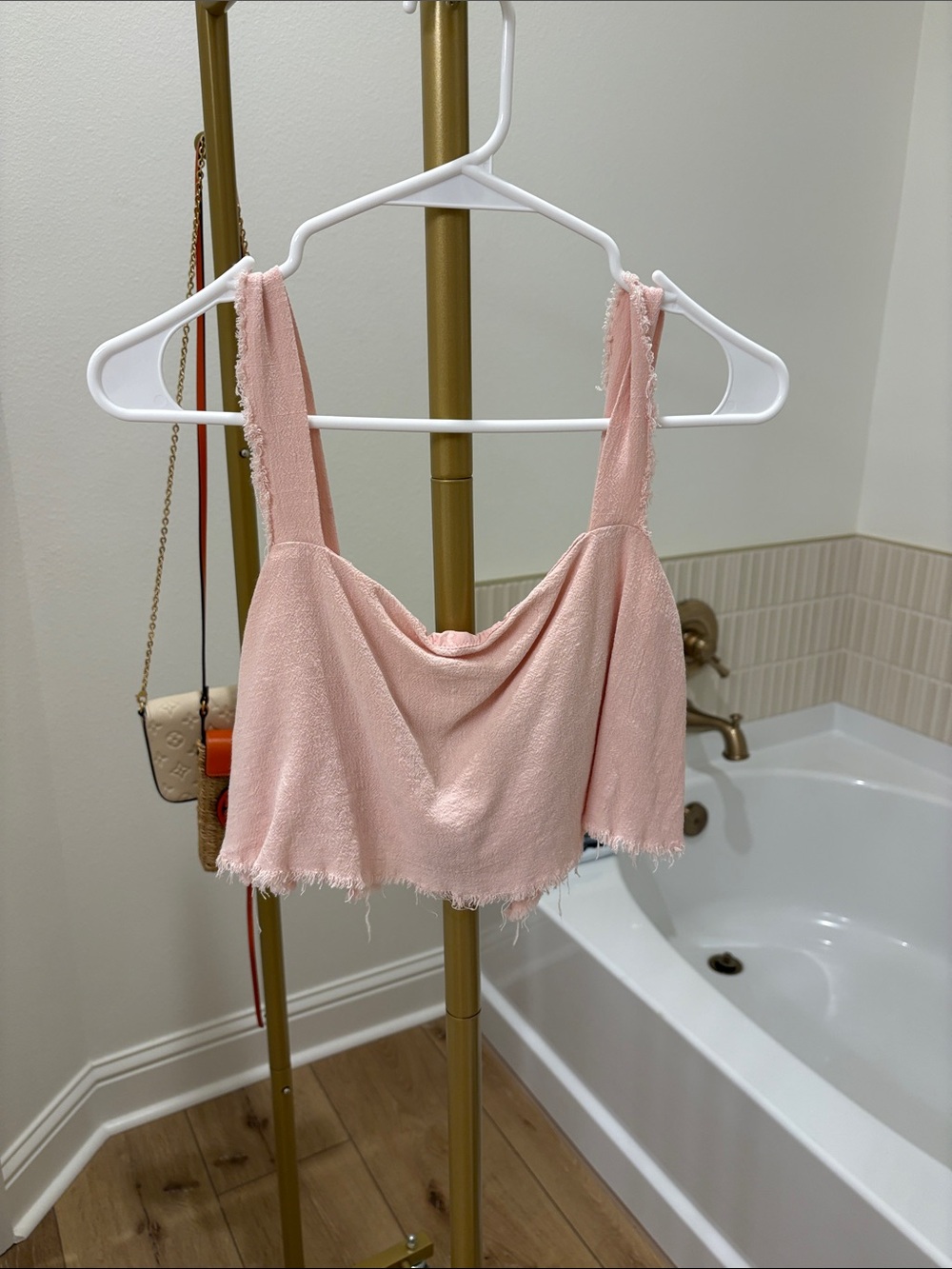Blush Pink Frayed Edge Cropped Tank Top